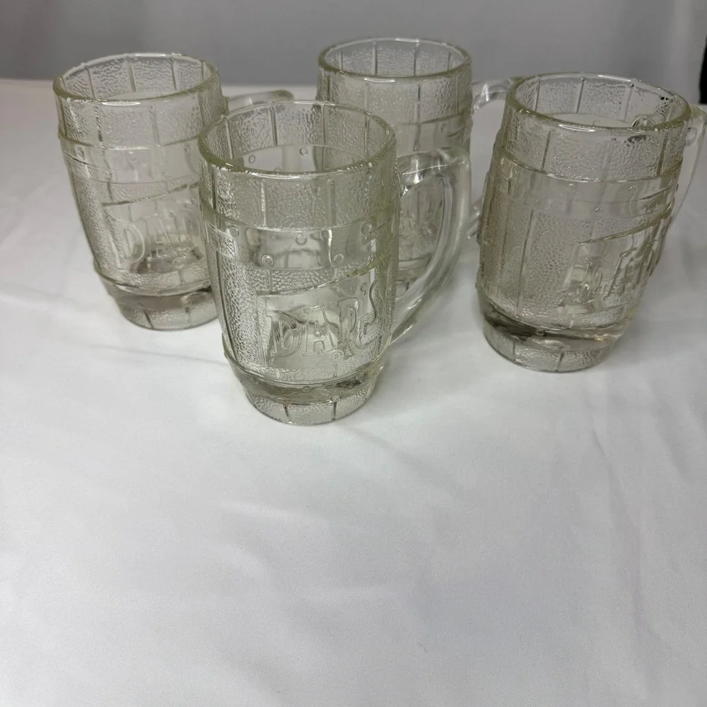 Vintage Dads Root Beer Glass Mugs Set of 4 Barrel Style Textured Heavy Glass 5in